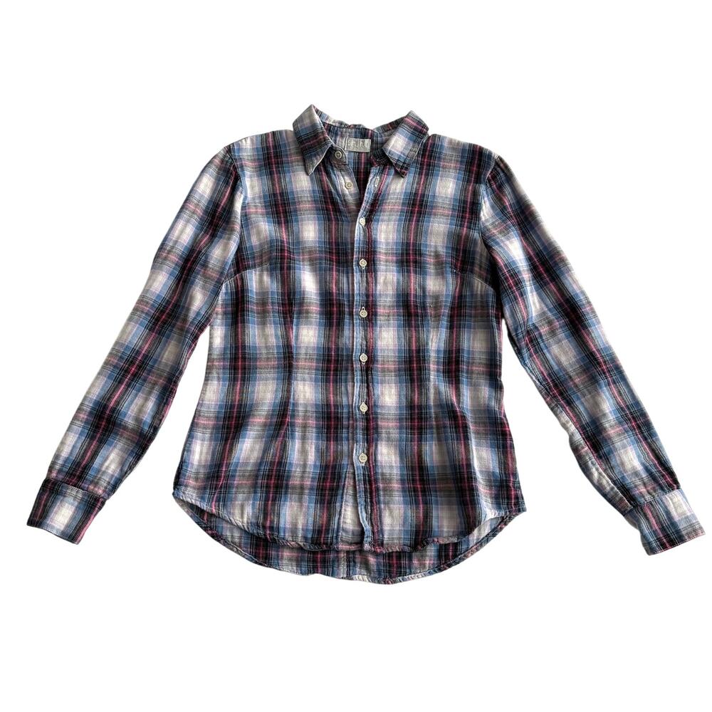 CP Shades Romy Cotton Double Gauze Plaid Button Up Blouse Shirt Small